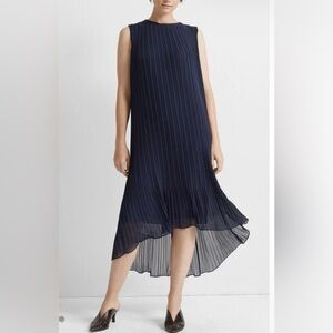 Club Monaco Pleated High Low Dress Navy Blue size 8